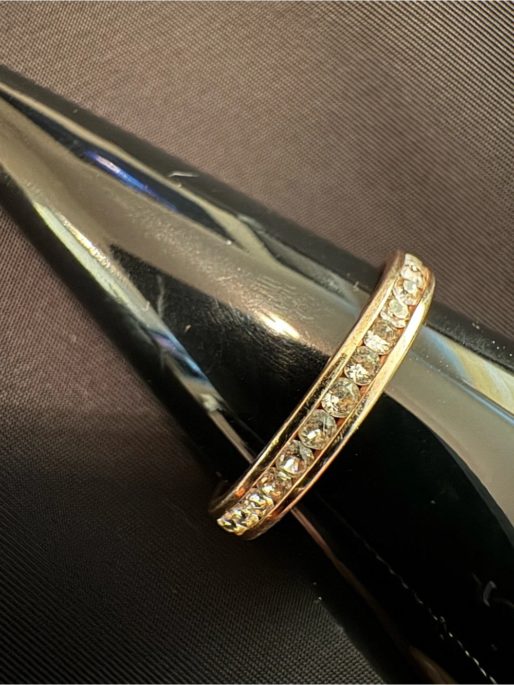 925M Sterling Silver Gold Plated Channel Set Clear Stone Band Ring - Picture 3 of 6